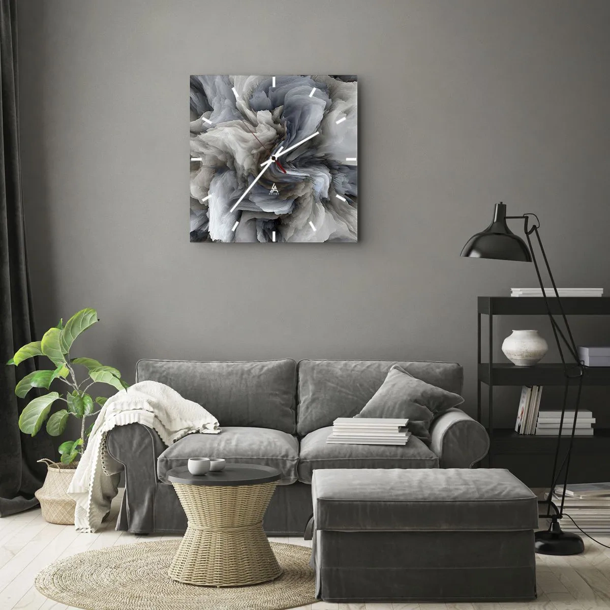 Ceas de perete - Ceas pe sticlă - Piatră și floare - 40x40 cm