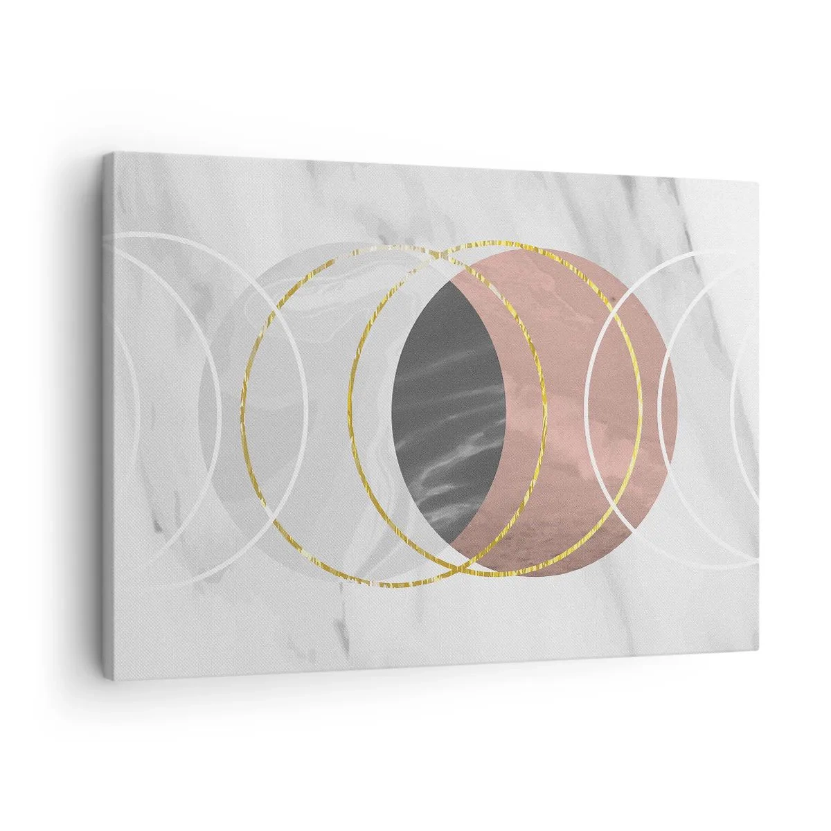 Tablou pe pânză Canvas - Compoziție geometrică abstractă cu cercuri și detalii metalice - 70x50cm - Muzica sferelor - Decorațiune modernă pentru perete pentru living și dormitor ARTTOR