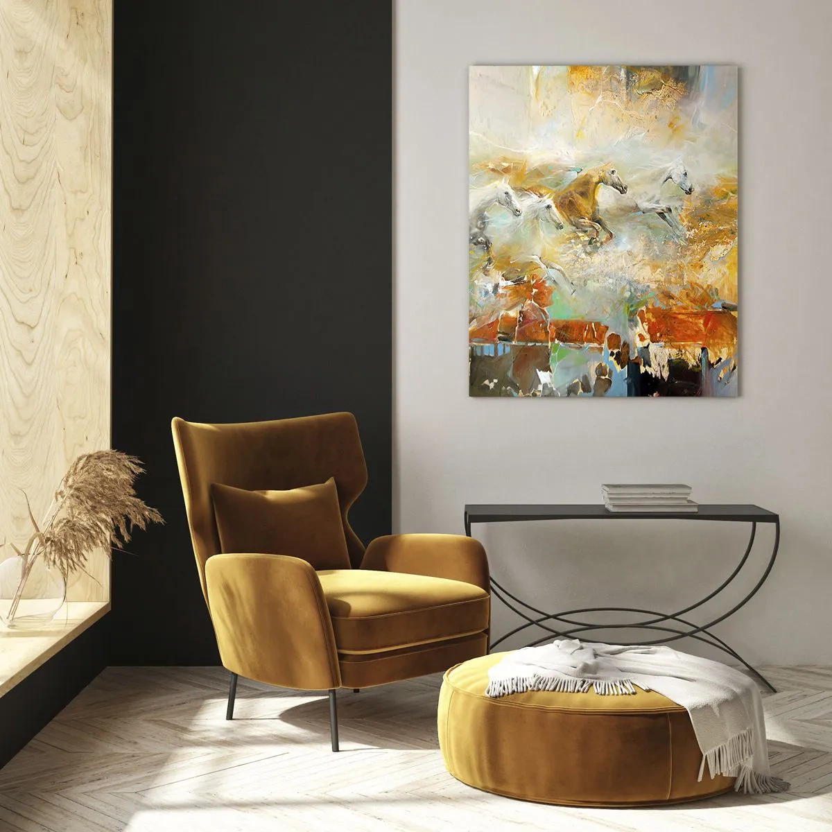 Tablou pe sticlă - Galopând prin lumină - 50x70 cm