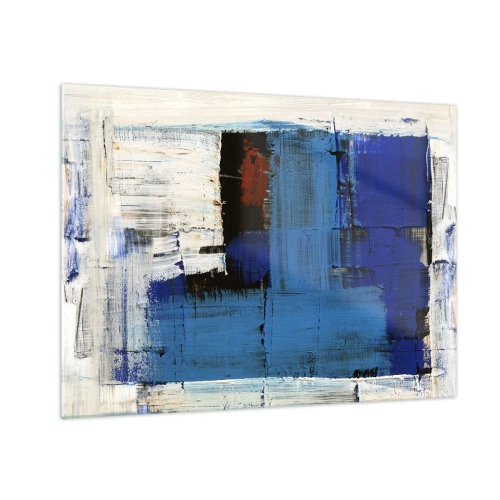 Tablou pe sticlă - O compoziție abstractă cu o culoare albastră dominantă. - 70x50cm - Secretul albastru - Decorațiune modernă pentru perete pentru living și dormitor ARTTOR