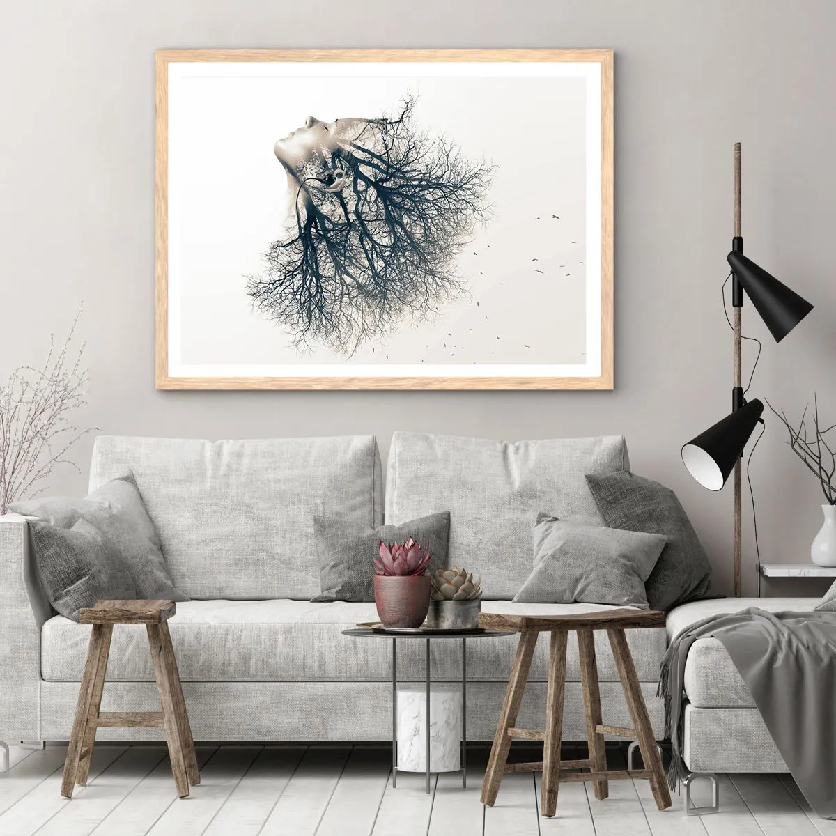 Poster în ramă de stejar deschis - Ascultând șoapta copacului - 100x70 cm