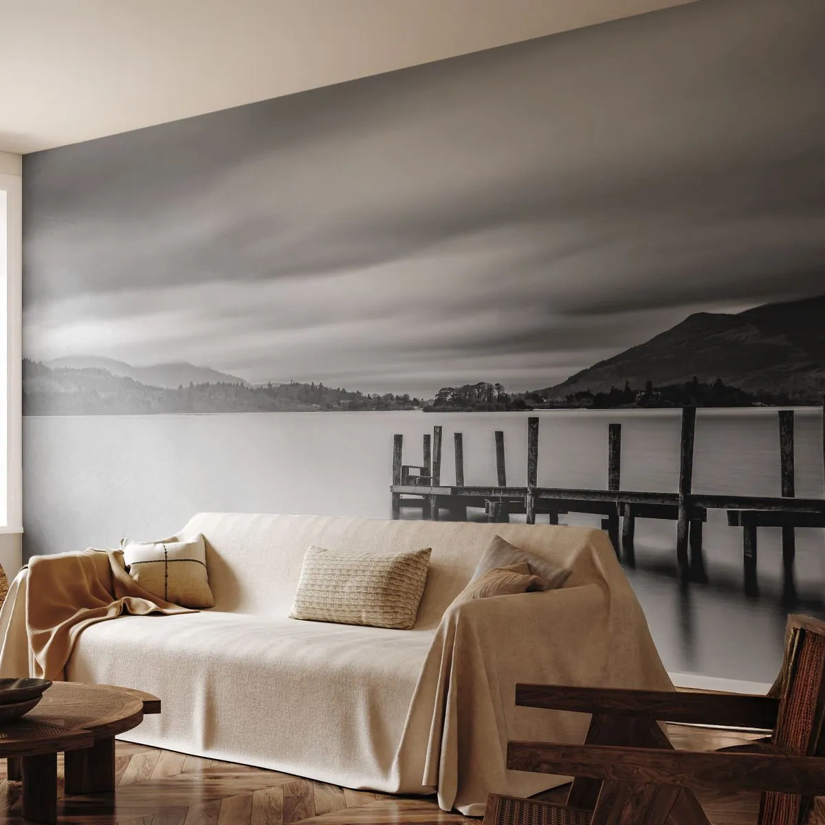 Tapet Premium Sand - Blândețe și putere - Peisaj, Lac, Pod de lemn - 100x70 cm