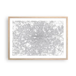 Poster în ramă de stejar deschis - Harta labirintului din Londra - 70x50 cm