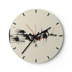Ceas de perete - Ceas pe sticlă - Abstracție alb-negru cu linii și forme dinamice - 30x30cm - Abstracție pripită - Decorațiune modernă pentru perete pentru living, bucătărie și dormitor ARTTOR