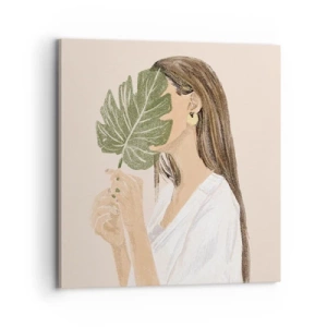 Tablou pe pânză - Portret misterios cu un evantai - 70x70 cm