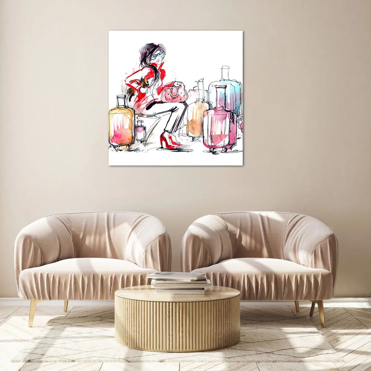 Tablou pe sticlă - Să ne așezăm înainte de călătorie - 70x70 cm