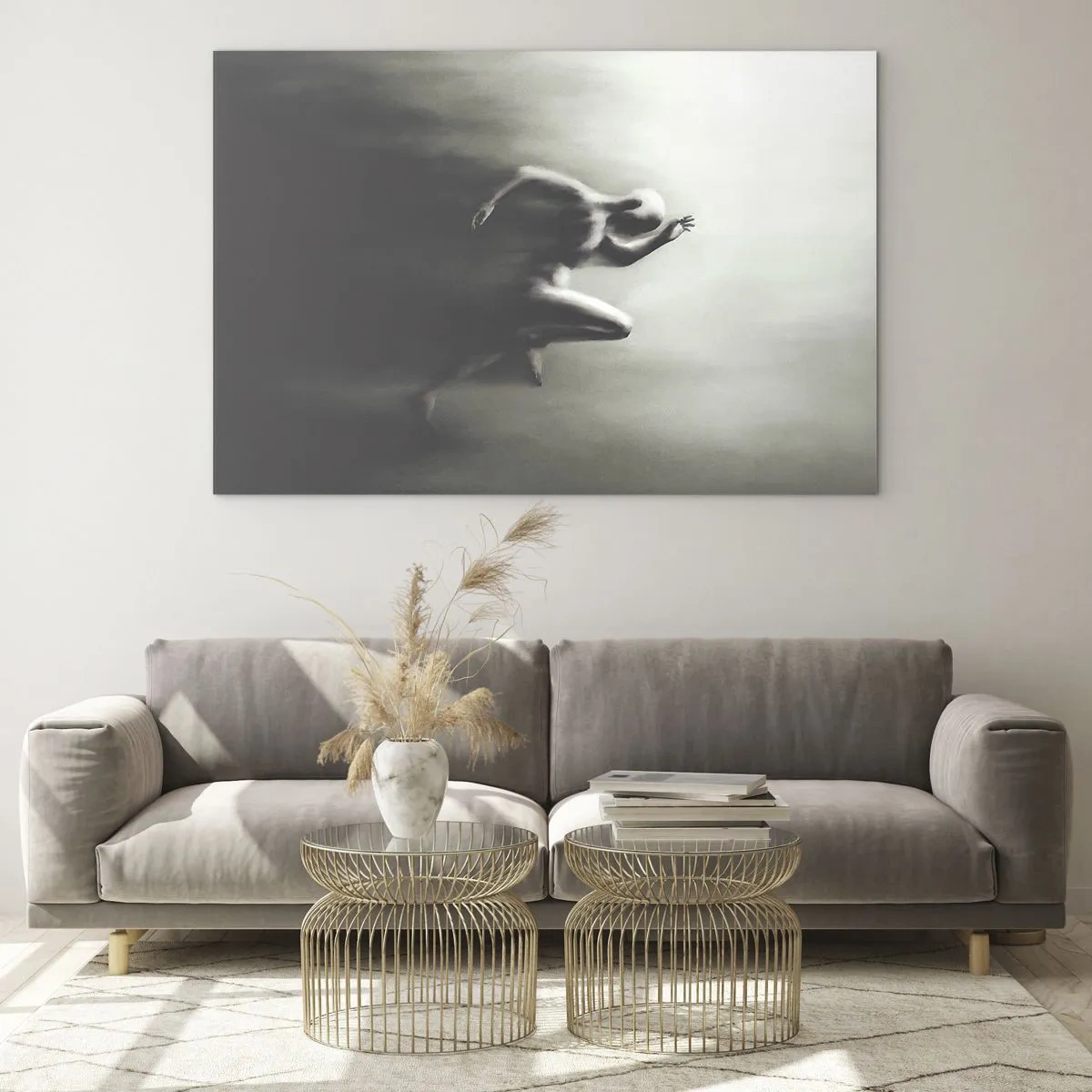 Tablou pe sticlă - Siluetă dinamică a unei figuri care aleargă în lumină neclară - 70x50cm - De neoprit - Decorațiune modernă pentru perete pentru living și dormitor ARTTOR