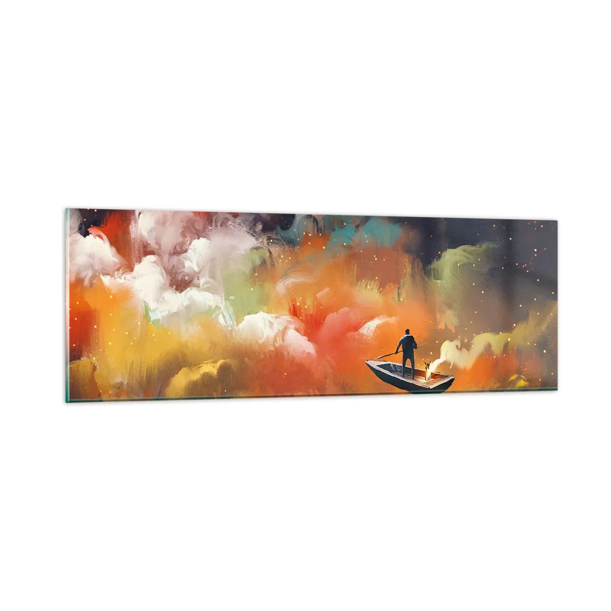 Tablou pe sticlă - Cu barca prin galaxie - 90x30 cm
