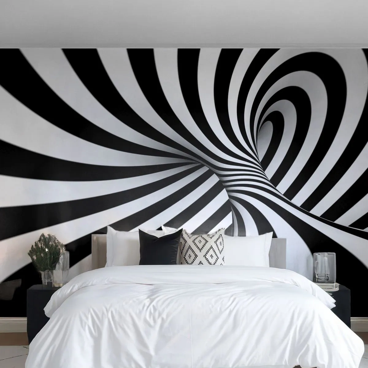 Tapet Premium Canvas - Compoziție: spațiul dansator - Abstracția, 3D, alb-negru - 250x175 cm