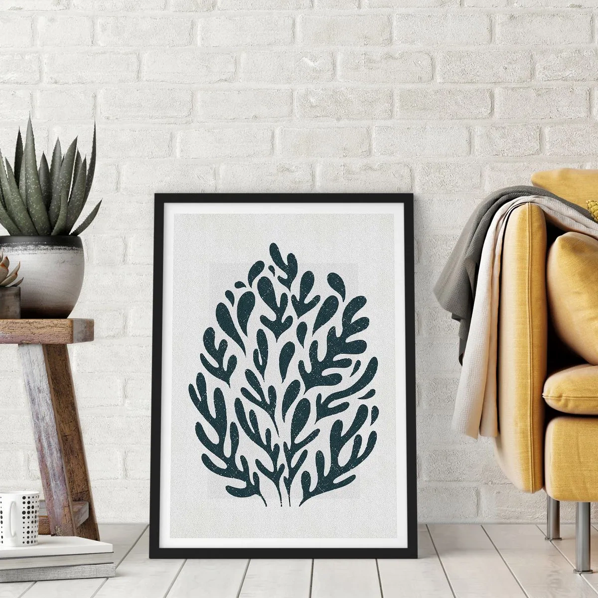 Poster în ramă neagră - Compoziție vegetală neagră pe fundal deschis - 50x70cm - Formele naturii - Decorațiune modernă pentru perete pentru living și dormitor ARTTOR