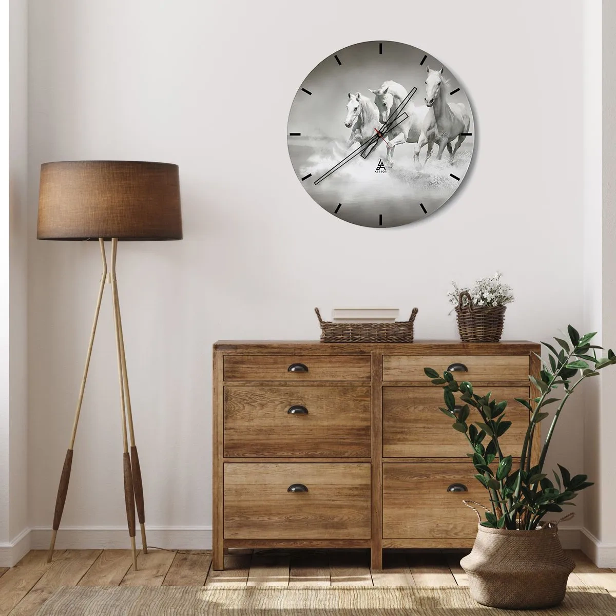 Ceas de perete - Ceas pe sticlă - Nebunie albă - 40x40 cm