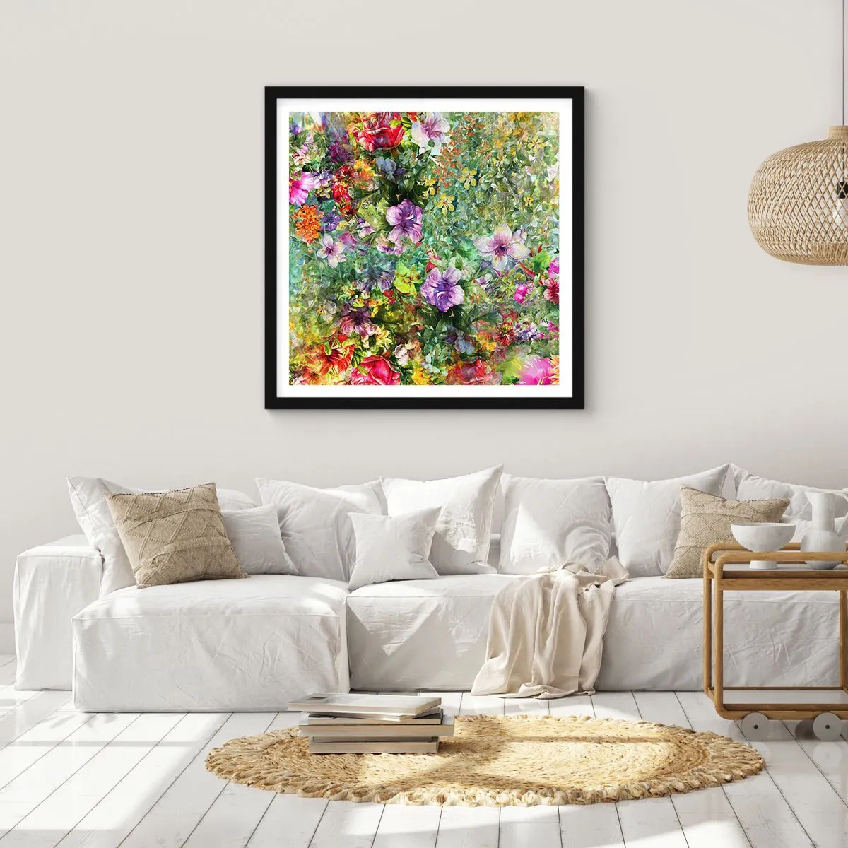 Poster în ramă neagră - Să ne pierdem în flori - 30x30 cm