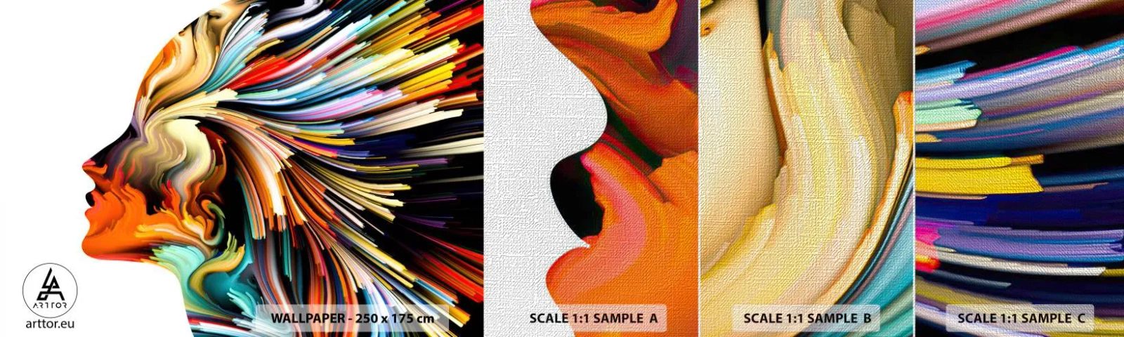 Mostră tapet Premium Canvas - O explozie de imaginație - Abstracția, Femeie, Grafică - 100x30 cm