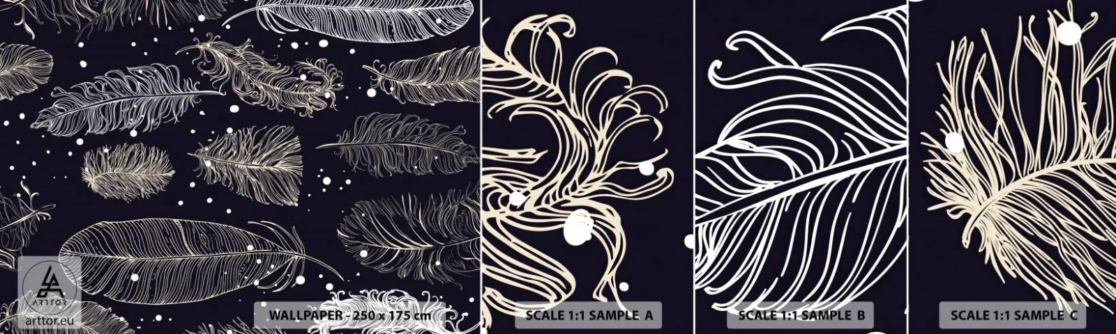 Mostră de Tapet Standard Eco - Dantelă cu pene - Pană de pasăre, Grafică, Bucată - 100x30 cm