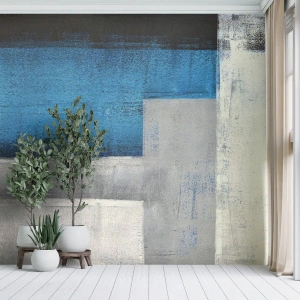 Tapet Standard Eco - O compoziție abstractă de dreptunghiuri în albastru și gri. - 100x70cm - Compoziție poetică de gri și albastru - Decorațiune modernă pentru perete pentru living și dormitor ARTTOR