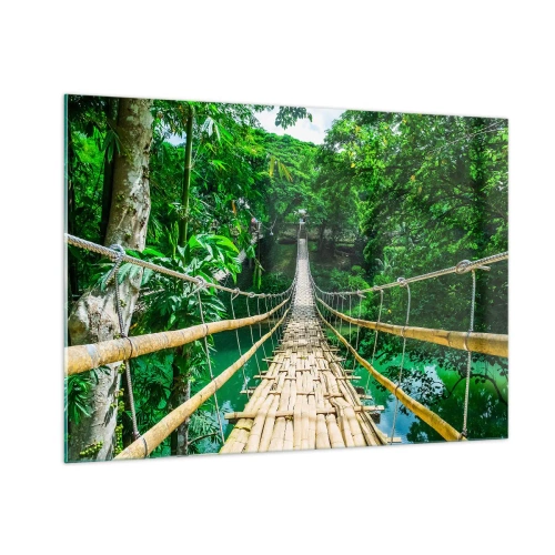 Tablou pe sticlă - Pod de maimuțe peste verdeață - 100x70 cm