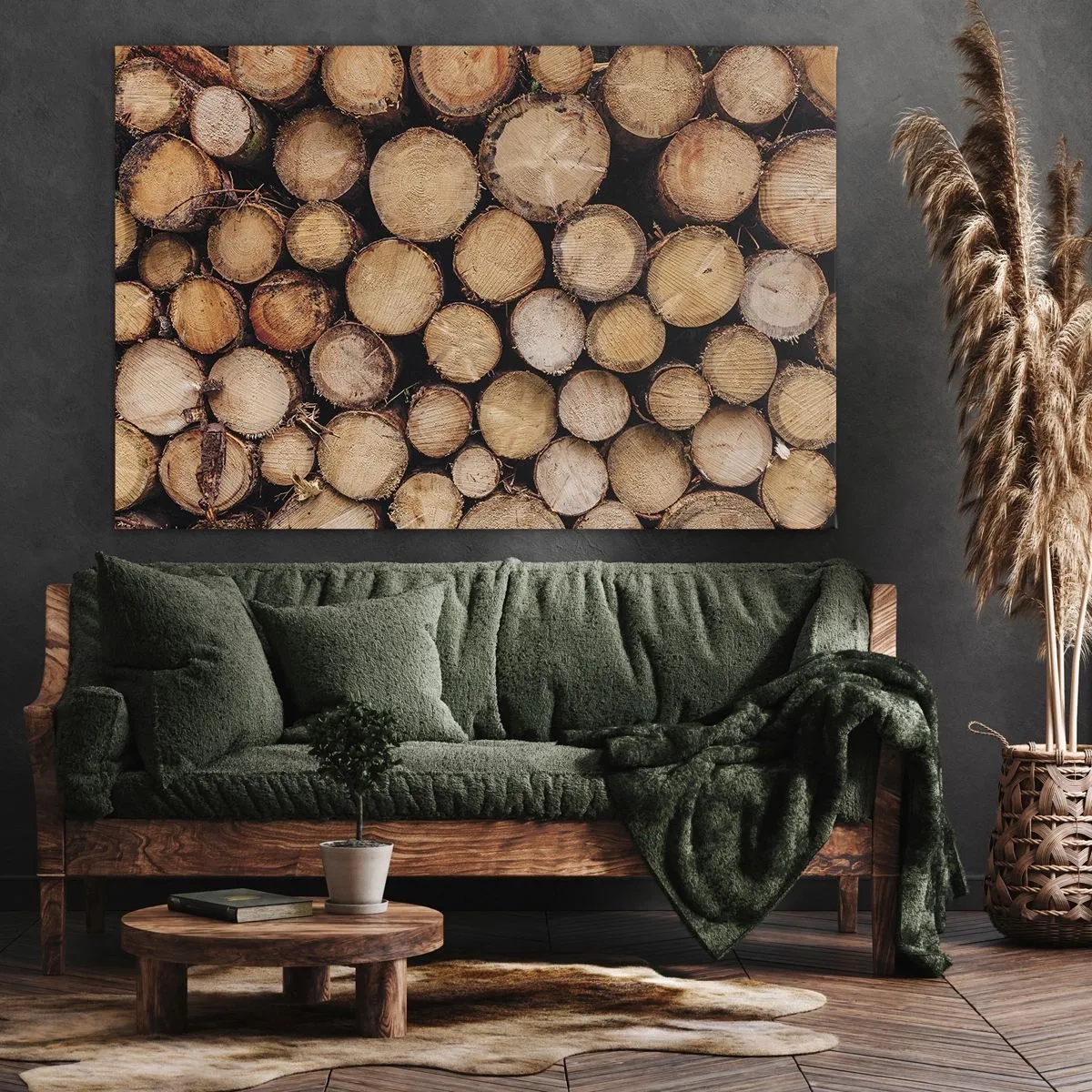 Tablou pe pânză Canvas - Grămezi de trunchiuri de copaci doborâți, aranjate în armonie - 70x50cm - Un nou început - Decorațiune modernă pentru perete pentru living și dormitor ARTTOR