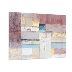 Tablou pe sticlă - Compoziție geometrică abstractă în culori pastelate - 70x50cm - Liniștea geometriei - Decorațiune modernă pentru perete pentru living și dormitor ARTTOR