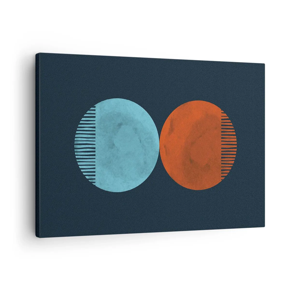 Tablou pe pânză Canvas - Design minimalist cu două roți în albastru și portocaliu - 70x50cm - Doar geometrie? - Decorațiune modernă pentru perete pentru living și dormitor ARTTOR