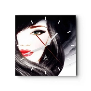 Ceas de perete - Ceas pe sticlă - Privirea de safir - 40x40 cm