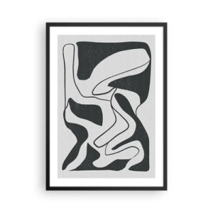 Poster în ramă neagră - Abstracție alb-negru cu forme organice - 50x70cm - Distracție abstractă în labirint - Decorațiune modernă pentru perete pentru living și dormitor ARTTOR