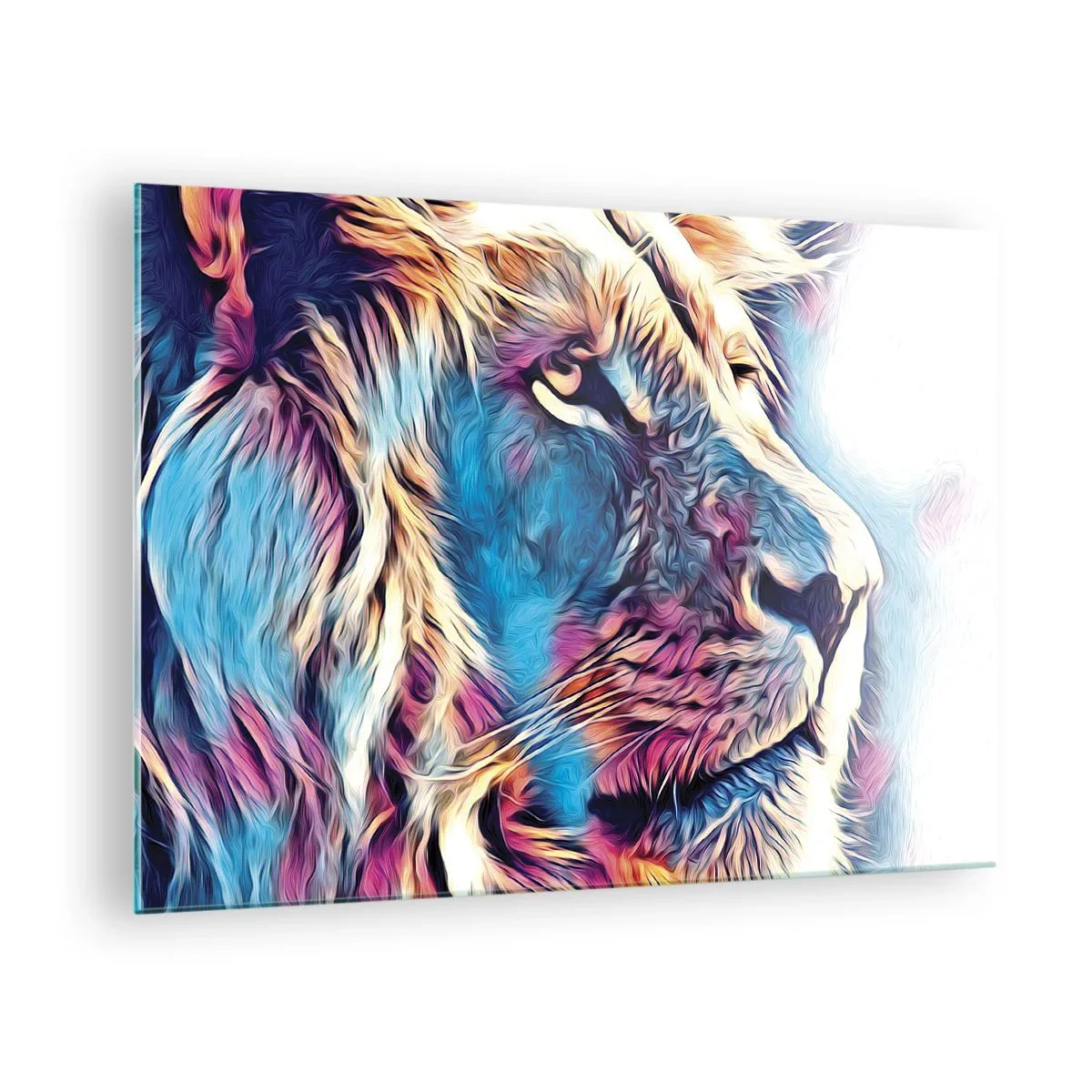 Tablou pe sticlă - Grafică colorată cu lei într-un stil artistic modern - 70x50cm - Înțelepciunea naturii - Decorațiune modernă pentru perete pentru living și dormitor ARTTOR
