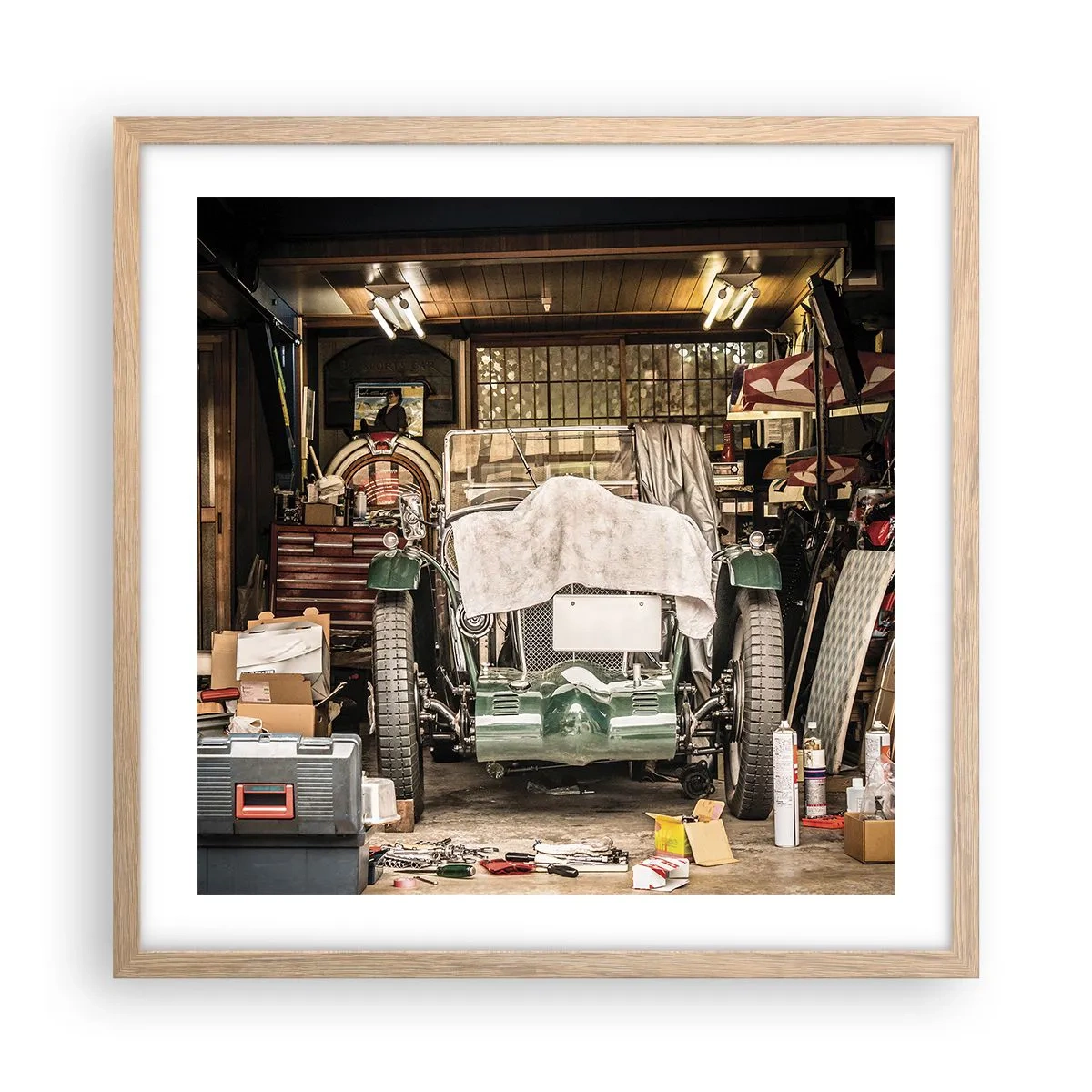 Poster în ramă de stejar deschis - Înapoi în trecut - 50x50 cm