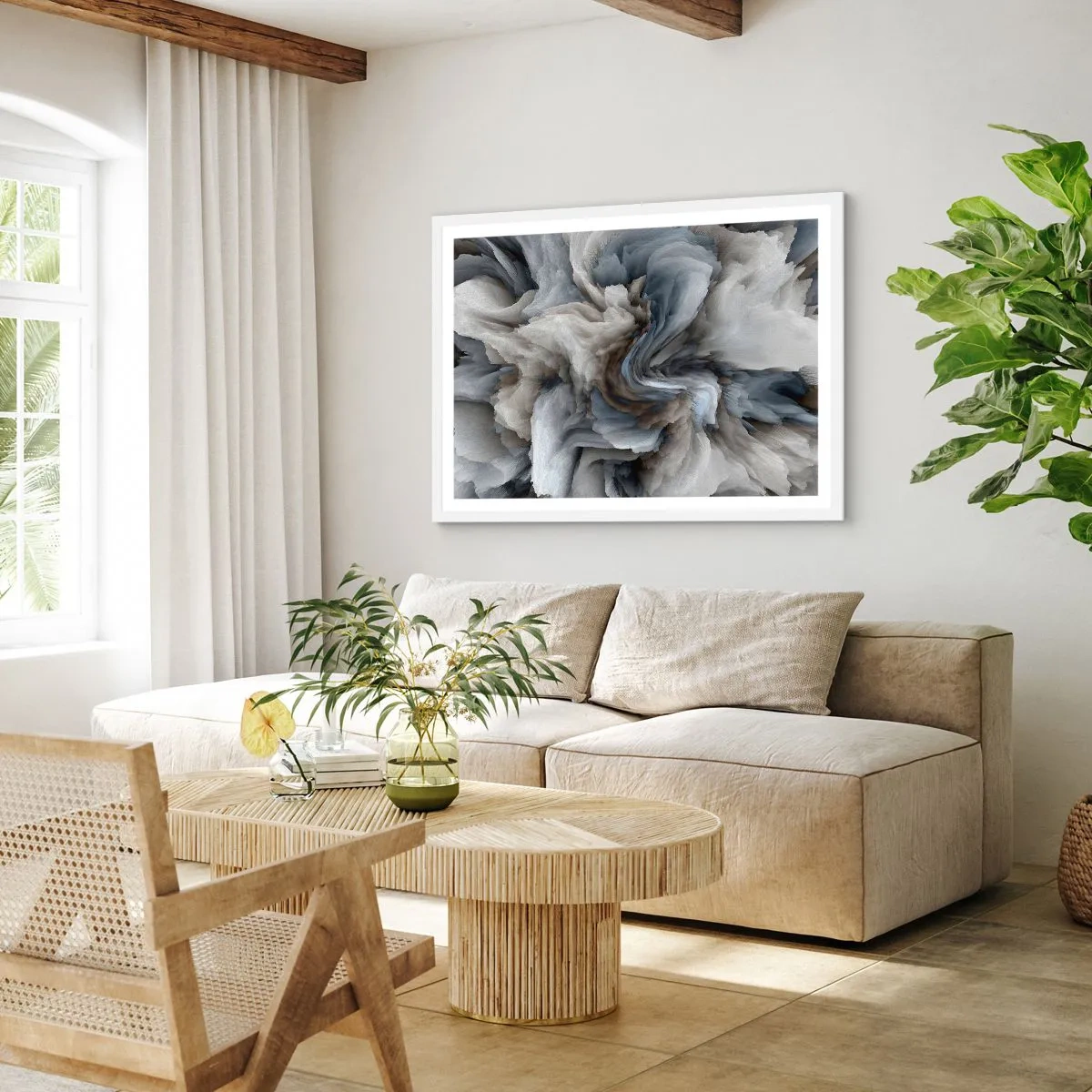 Poster în ramă albă - Piatră și floare - 91x61 cm