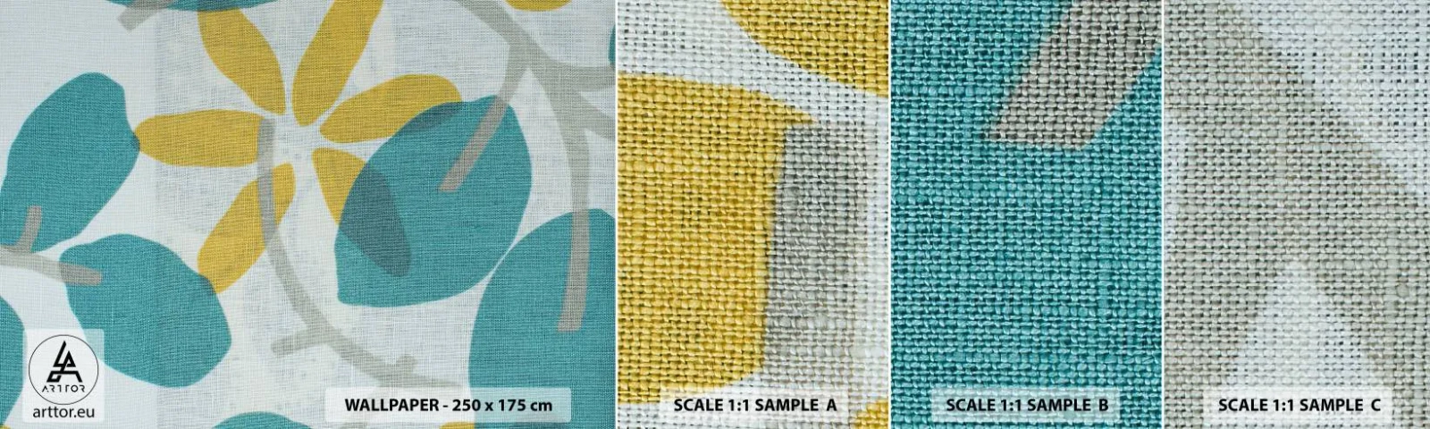 Mostră de Tapet Standard Eco - Printre frunzele de azur - Boho, Flori, Minimalism - 100x30 cm