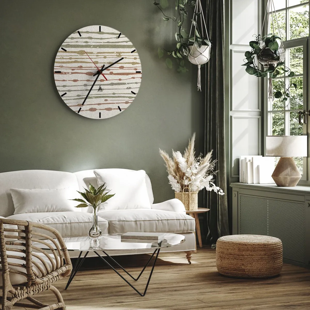 Ceas de perete - Ceas pe sticlă - Notația culorilor muzicale - 30x30 cm