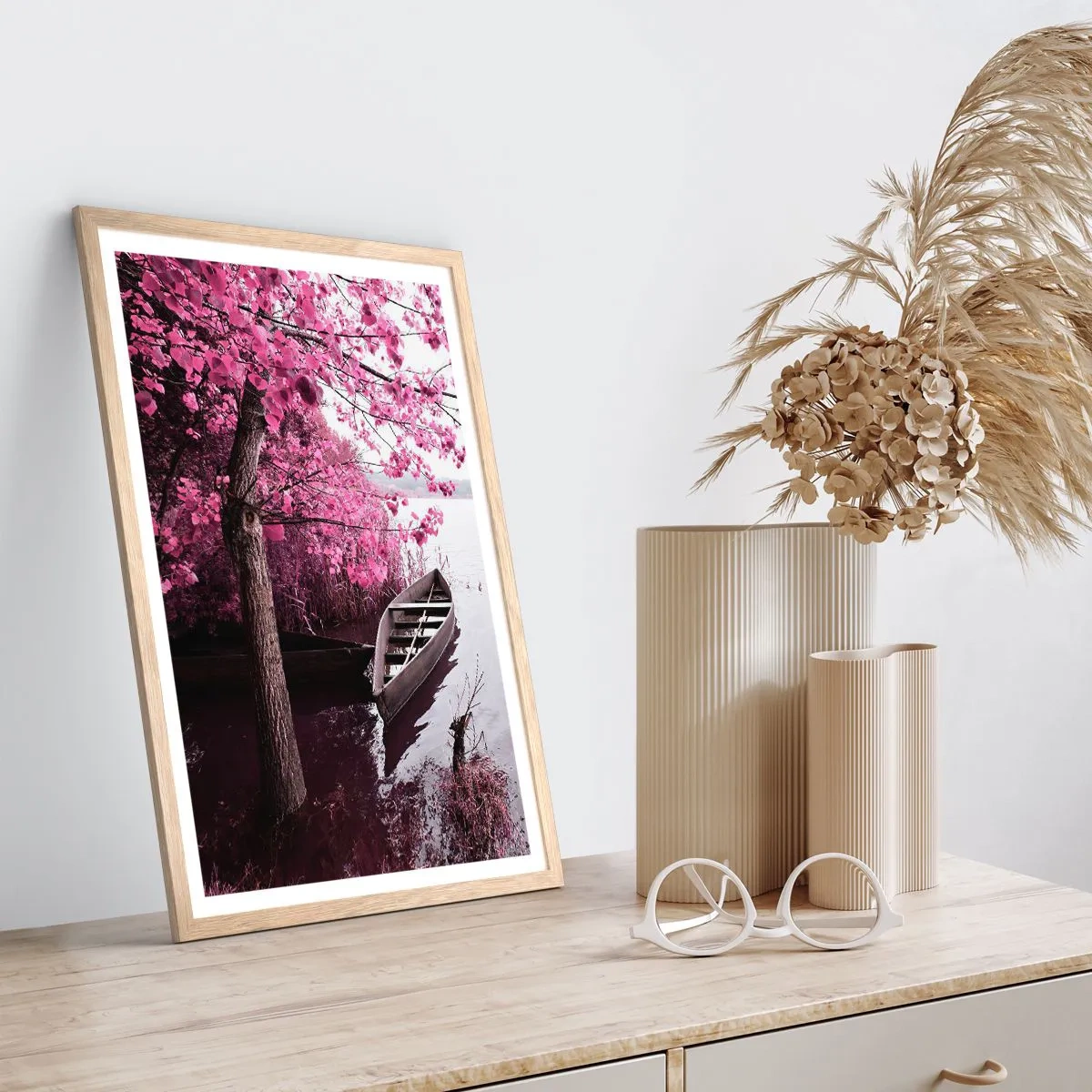 Poster în ramă de stejar deschis - În tăcerea roz - 70x100 cm