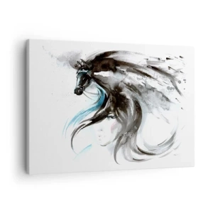 Tablou pe pânză Canvas - O femeie și un cal într-o acuarelă mistică plină de dinamică - 70x50cm - Galopul Prințului Negru - Decorațiune modernă pentru perete pentru living și dormitor ARTTOR