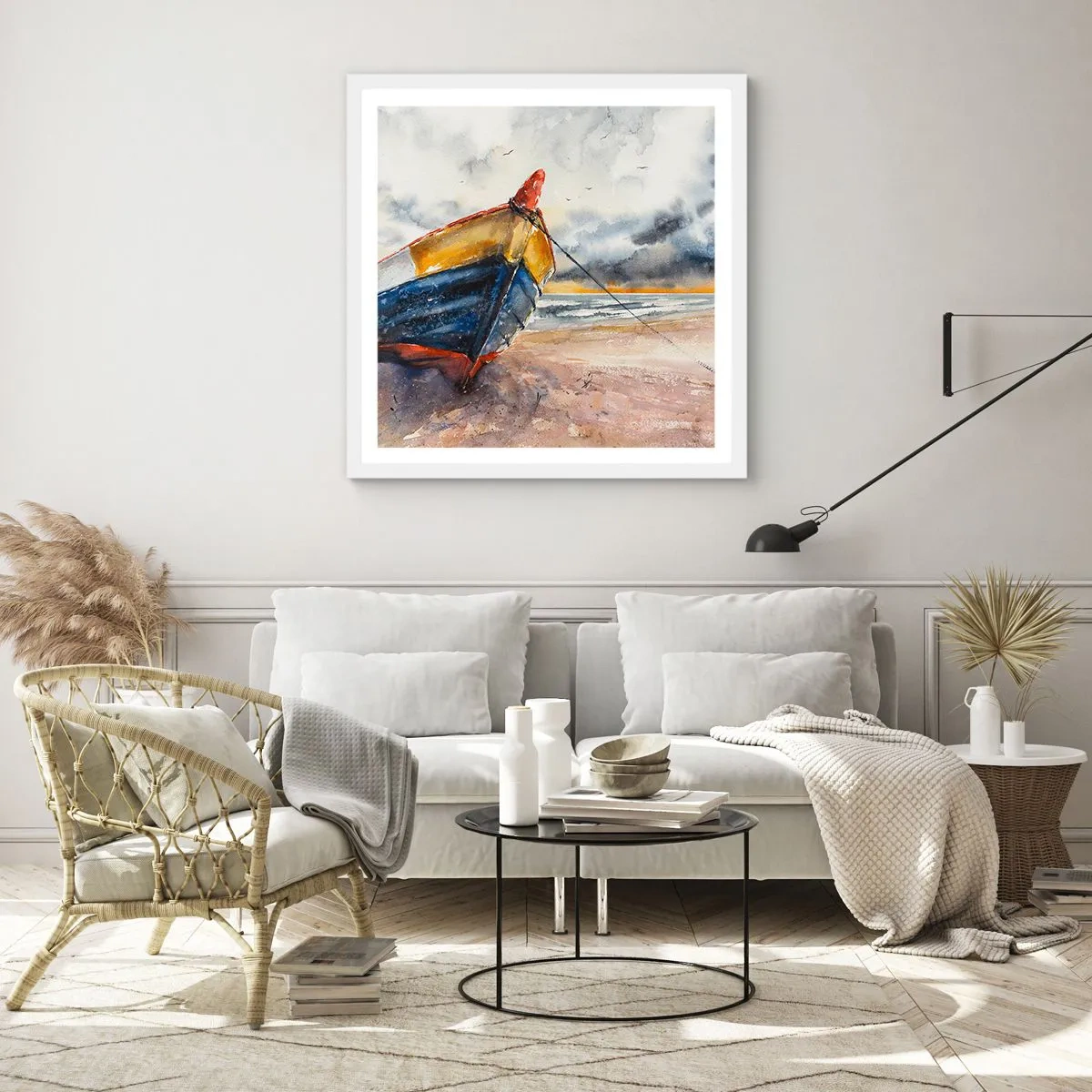 Poster în ramă albă - Se odihnește pe țărm - 60x60 cm