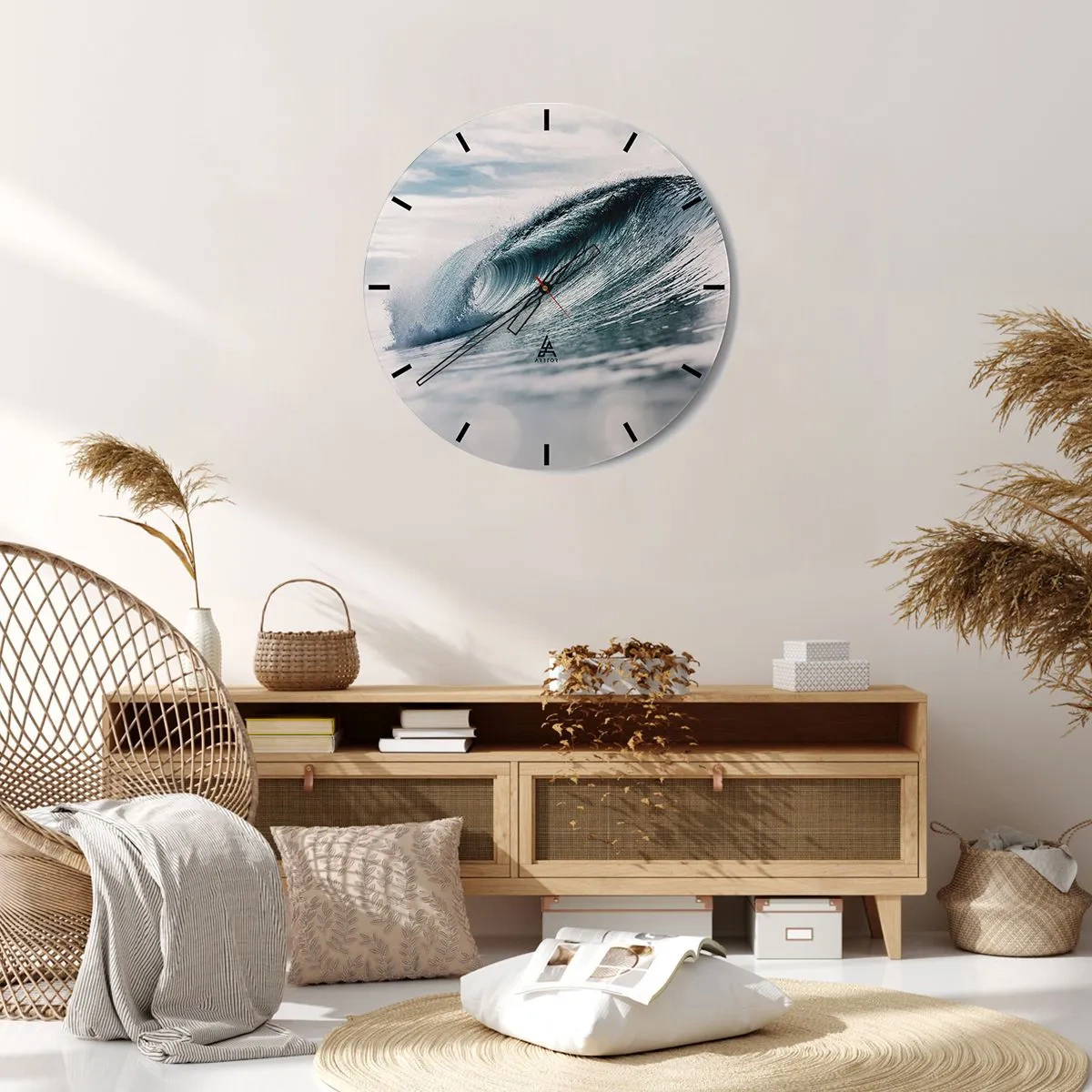 Ceas de perete - Ceas pe sticlă - Un val oceanic dinamic surprins în mișcare - 30x30cm - Summitul apei - Decorațiune modernă pentru perete pentru living, bucătărie și dormitor ARTTOR