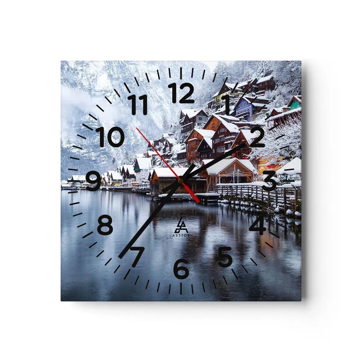 Ceas de perete - Ceas pe sticlă - În decor de iarnă - 40x40 cm
