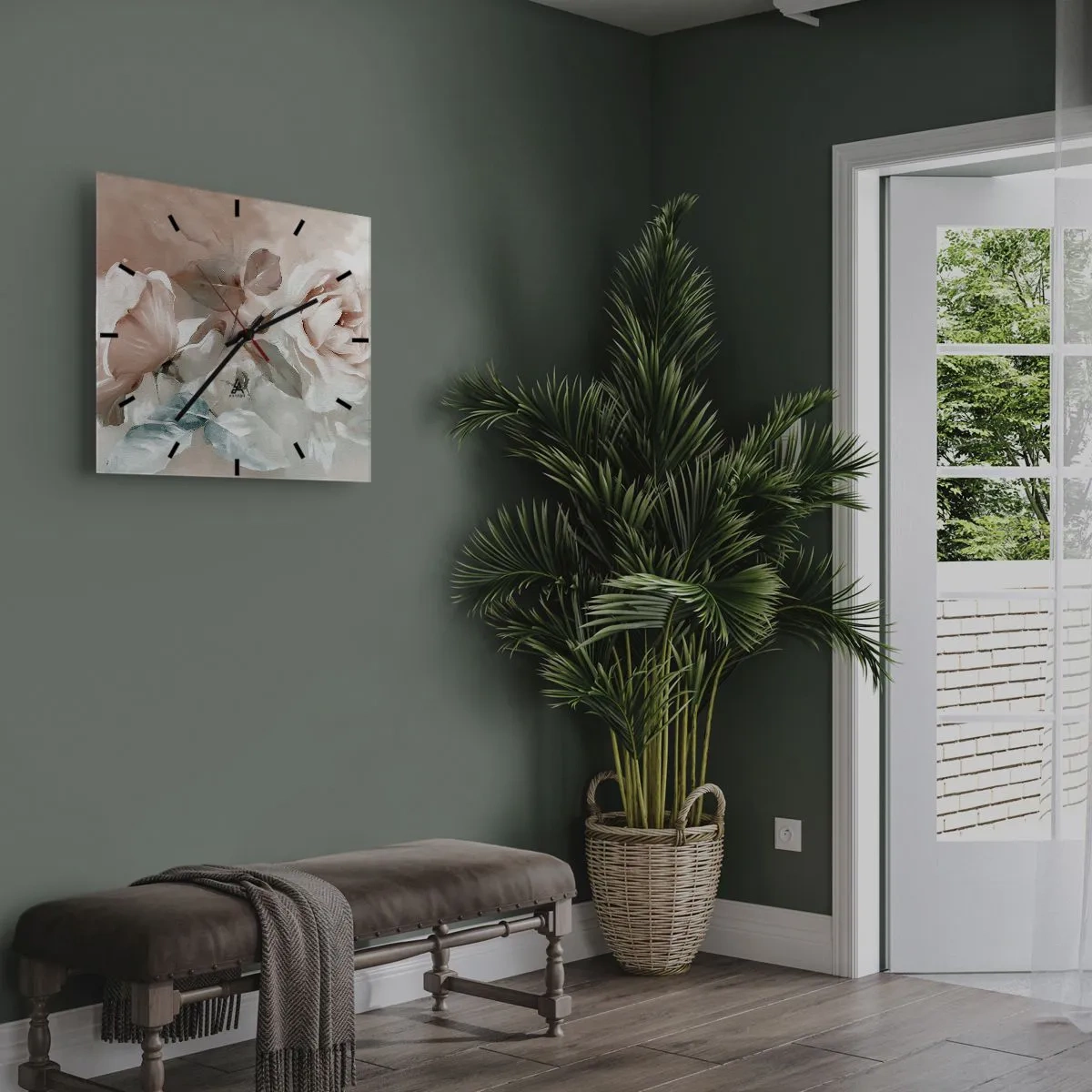 Ceas de perete - Ceas pe sticlă - Spiritul romantismului - 30x30 cm