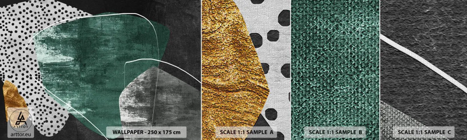 Mostră tapet Premium Canvas - Abstracție colorată cu fulgi de aur - Abstracția, Textură, Colaj - 100x30 cm