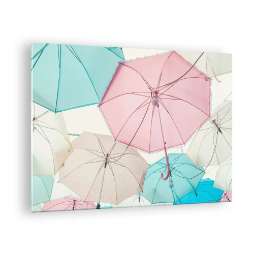 Tablou pe sticlă - Umbrele colorate plutind în aer - 70x50cm - Uneori soare, alteori ploaie - Decorațiune modernă pentru perete pentru living și dormitor ARTTOR