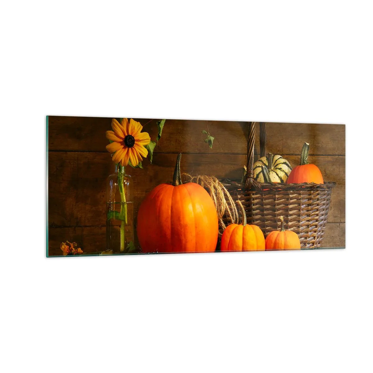 Tablou pe sticlă - Compoziție rustică - cadouri de toamnă - 100x40 cm