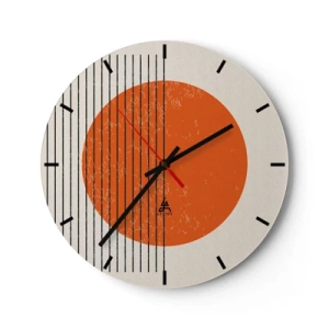 Ceas de perete - Ceas pe sticlă - Cerc portocaliu și linii negre pe fundal bej - 30x30cm - Întotdeauna soarele - Decorațiune modernă pentru perete pentru living, bucătărie și dormitor ARTTOR