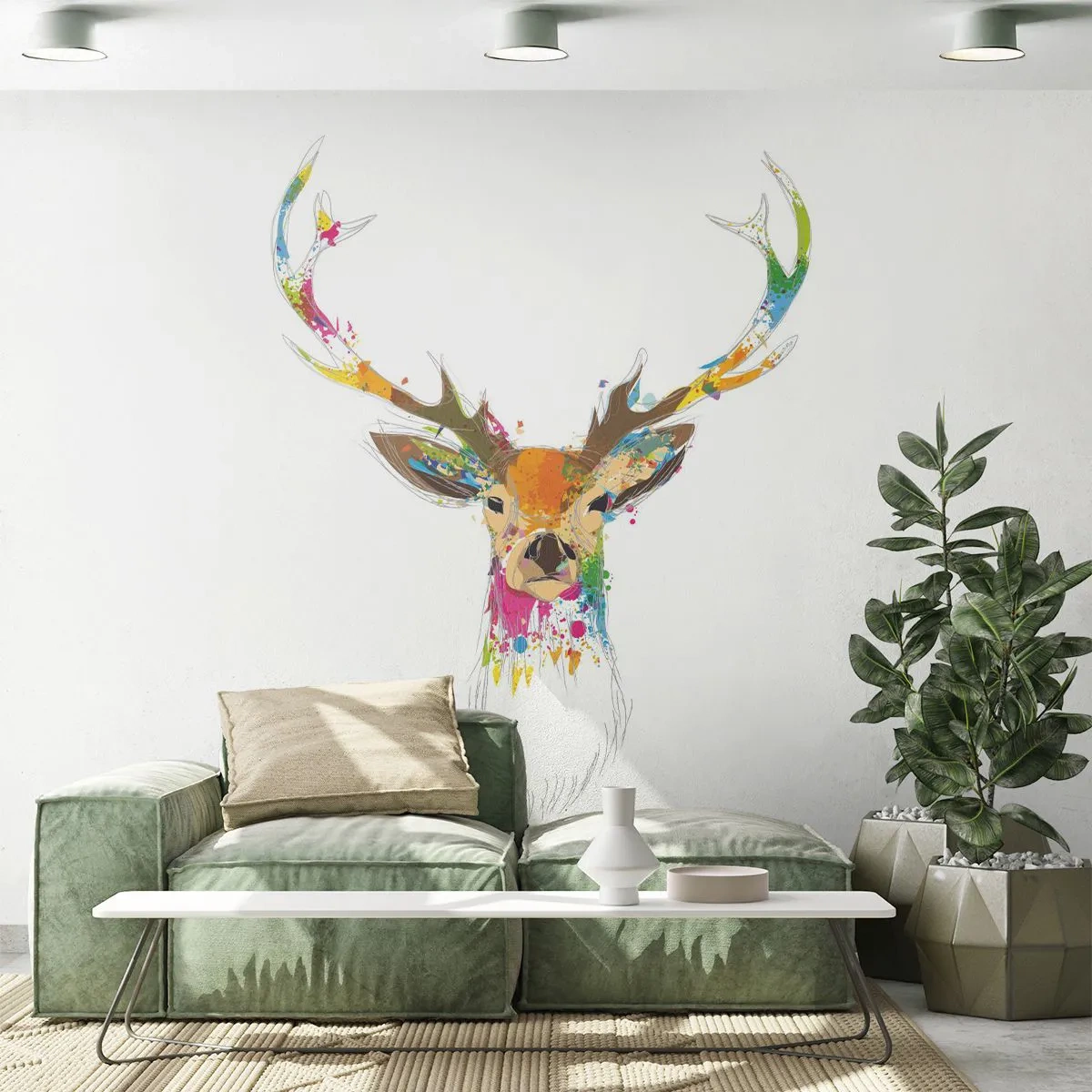 Tapet Autoadeziv Deluxe Sticker - Cerb blând scăldat în culoare - Abstracția, Animale, Cerb - 250x175 cm
