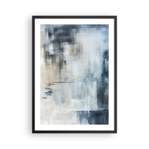Poster în ramă neagră - Compoziție abstractă în nuanțe de albastru și bej - 50x70cm - În spatele unui voal albastru - Decorațiune modernă pentru perete pentru living și dormitor ARTTOR