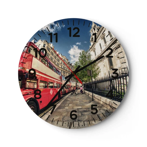 Ceas de perete - Ceas pe sticlă - Stradă din Londra în gri și roșu - 40x40 cm