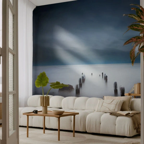Tapet Premium Sand - Un lac în ceața calmă - Peisaj, Mare, Lac - 350x256 cm