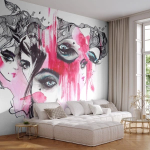 Tapet Standard Eco - Chipul unei femei într-o compoziție expresivă în acuarelă și schiță - 100x70cm - Ochii abstracți - Decorațiune modernă pentru perete pentru living și dormitor ARTTOR
