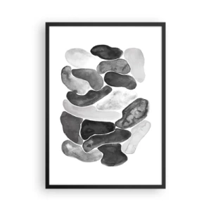 Poster în ramă neagră - Forme abstracte în nuanțe de negru, gri și alb - 50x70cm - Abstracție pietroasă - Decorațiune modernă pentru perete pentru living și dormitor ARTTOR