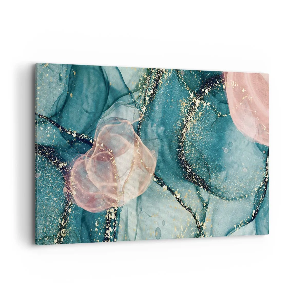 Tablou pe pânză - Mătase albastră, tul roz - 120x80 cm