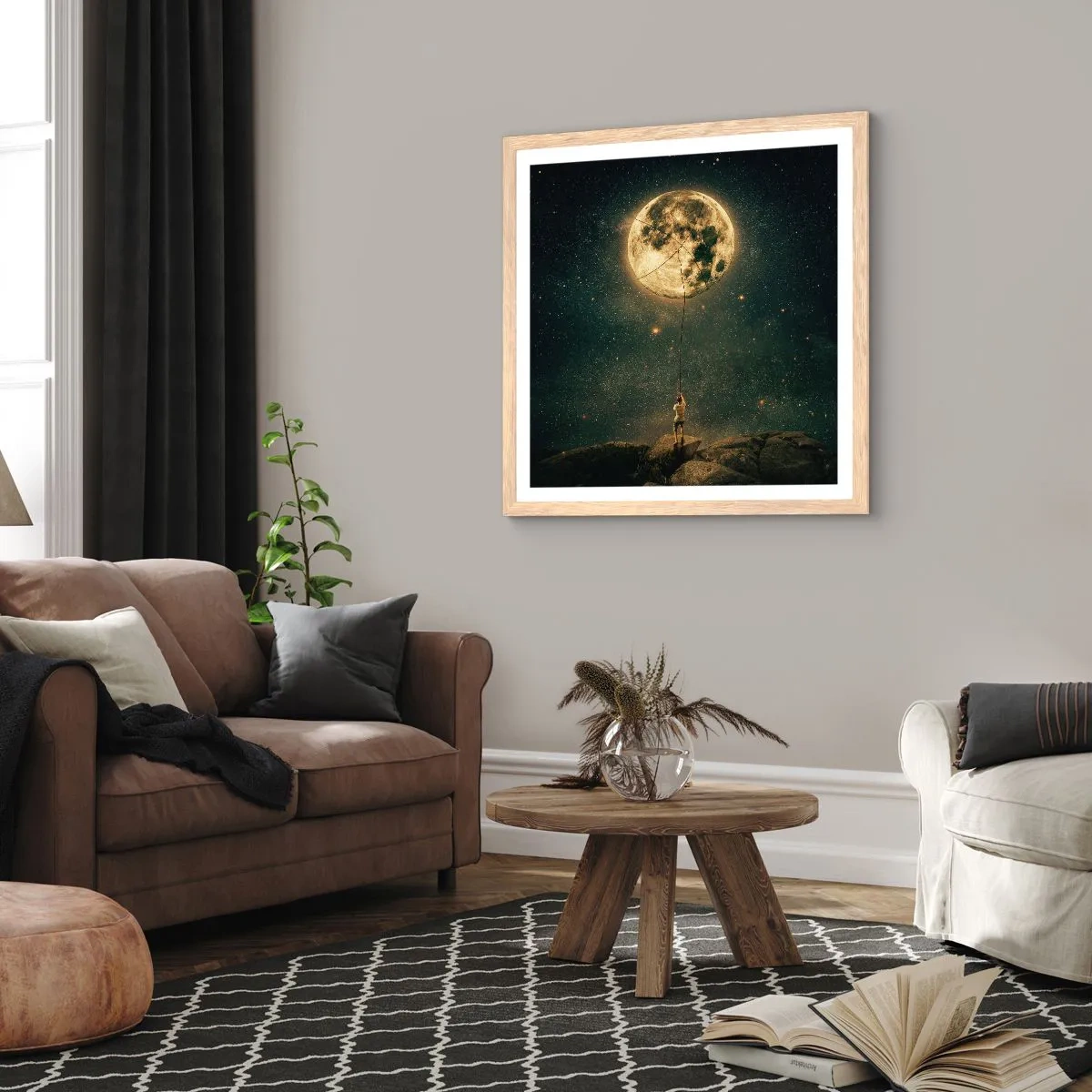 Poster în ramă de stejar deschis - Cel care a furat Luna - 40x40 cm