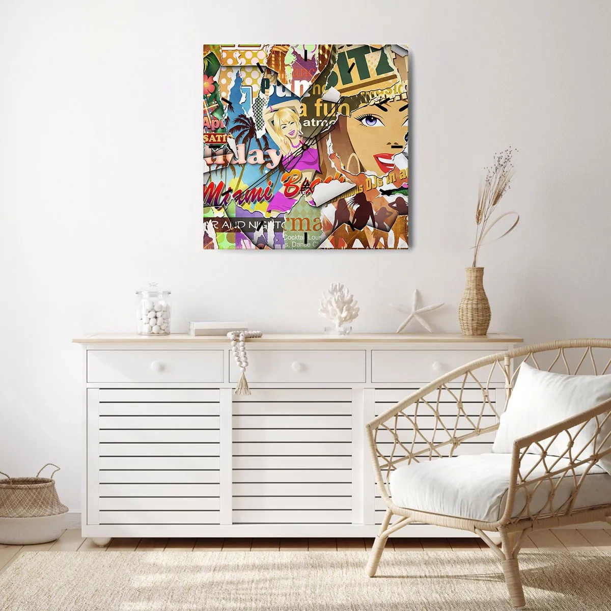 Ceas de perete - Ceas pe sticlă - Flashback-uri de vacanță - 30x30 cm