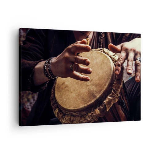 Tablou pe pânză Canvas - Mâini cântând la o tobă tradițională djembe - 70x50cm - În ritmul inimii - Decorațiune modernă pentru perete pentru living și dormitor ARTTOR